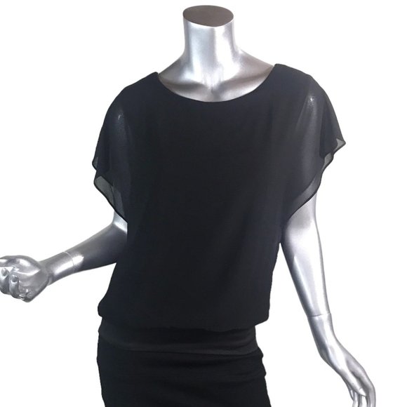 Neineiwu Women's Small Chiffon Blouse Black Layered Top Stretchy Tank with Semi - Picture 1 of 16